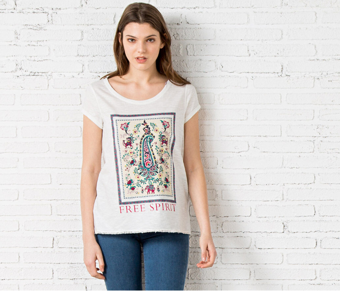 Springfield SS20 Short Sleeve T-Shirt With Free Spirit Design X-Large For Women - White - Zoom Image 1