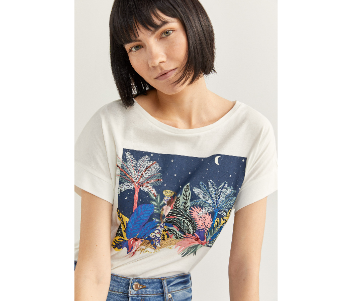 Springfield SS20 Short Sleeve T-Shirt With Design X-Small For Women - White and Blue - Zoom Image 2