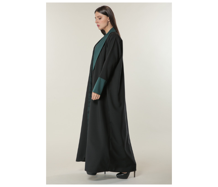 Moistreet Extra Small Black Abaya with Contrast Panels Overlaid with Net Lace - Zoom Image 3