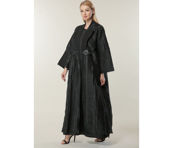 Moistreet Small Jaquard Coat Style Abaya - Black - Zoom Image 2