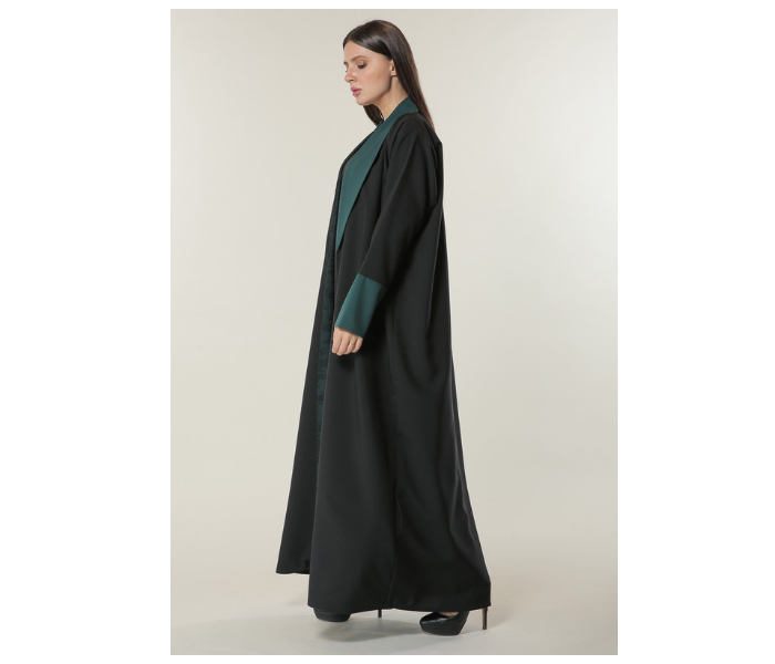 Moistreet Double XL Black Abaya with Contrast Panels Overlaid with Net Lace - Zoom Image 2