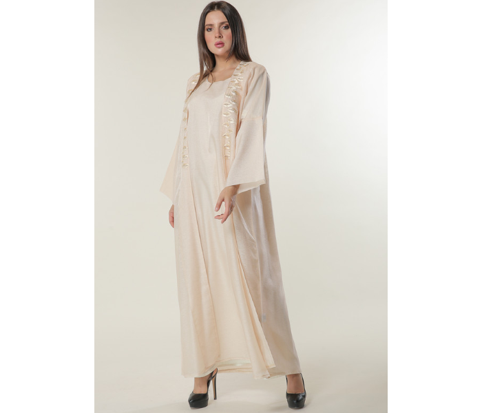 Moistreet Double XL Handwork Embellished Peach Organza Abaya with Inner -Cream - Zoom Image 1