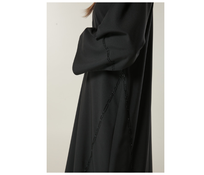 Moistreet Large Black Formal Abaya with Handwork - Zoom Image 4