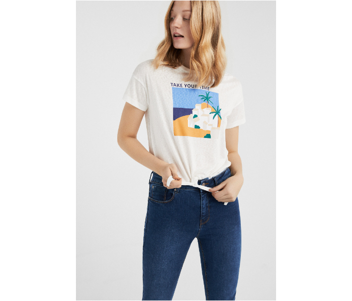 Springfield SS19 Short Sleeve Fancy T-Shirt X-Large For Women - Light Cream - Zoom Image 1