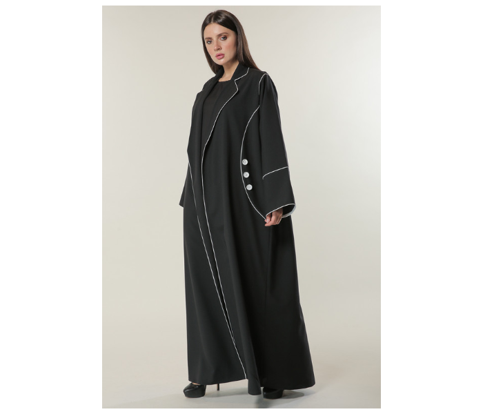 Moistreet Extra Small Black Abaya with White Pipin and Buttons Detailing - Zoom Image 1