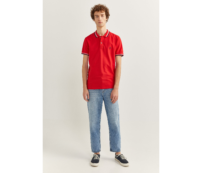 Springfield SS20 Basic Slim Fit Polo T-Shirt With Tipping X-Large For Men - Red - Zoom Image 3