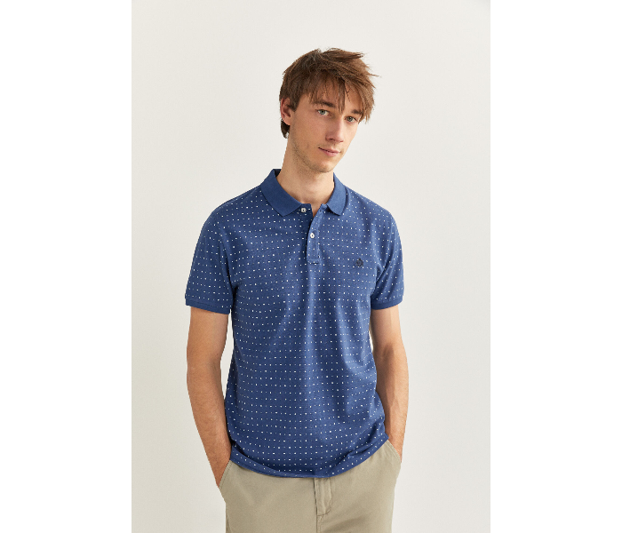 Springfield SS20 Basic Dotted Slim Fit Polo T-Shirt Medium For Men – Medium Blue - Zoom Image 2