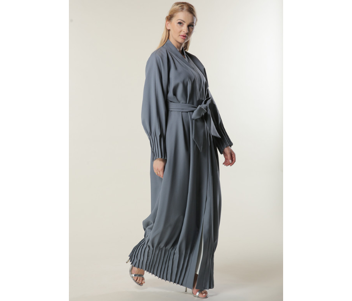 Moistreet Medium Grey Abaya with Pleated Hem and Sleeves - Zoom Image 2