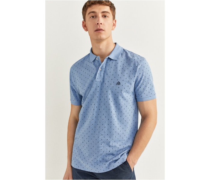 Springfield SS20 Basic Slim Fit Polo Dotted T-Shirt Large For Men – Light Blue - Zoom Image 1