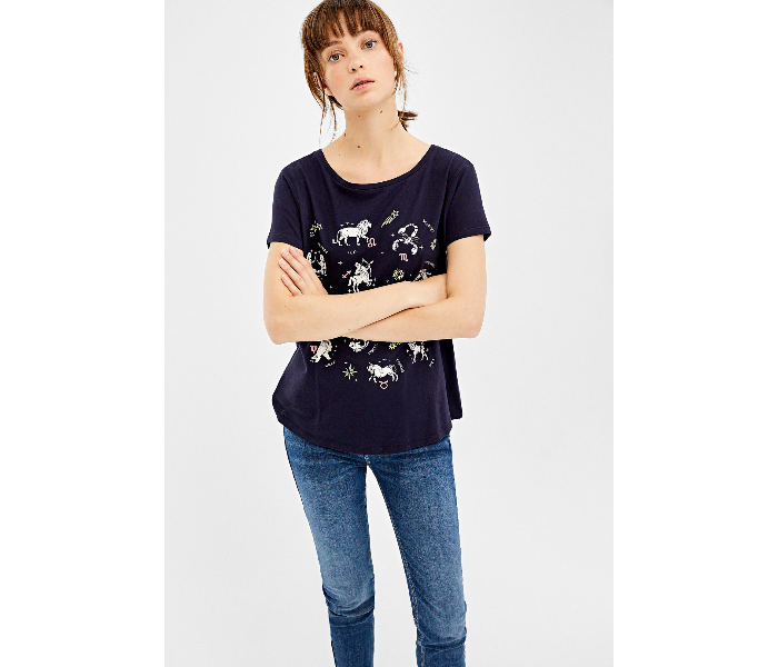 Springfield Short Sleeve Printed T-Shirt Small For Women - Blue - Zoom Image 3