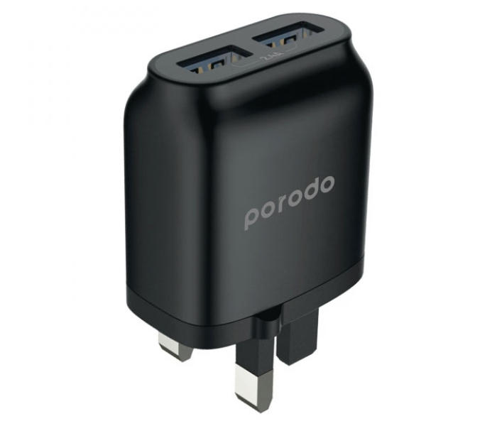 Porodo 2.4A Dual Port Fast Charging Wall Charger - Black - Zoom Image