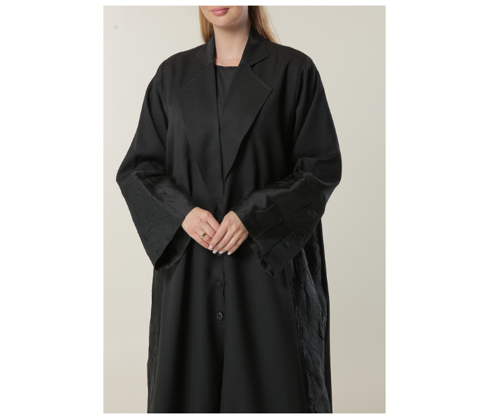 Moistreet Double XL Black Abaya with Jaquard Panelll - Zoom Image 4