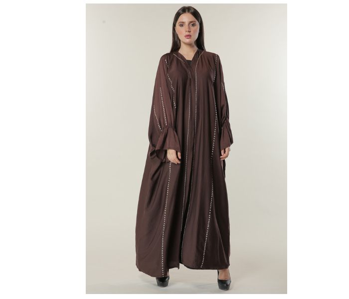 Moistreet Extra Small Brown Abaya with Contrast Threadwork - Zoom Image 1