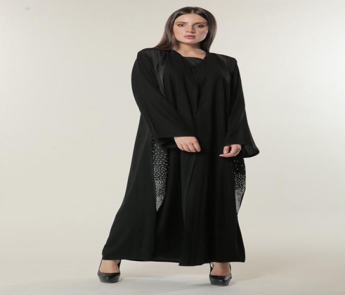 Moistreet Double XL Black Abaya with Handwork on Twin Panels - Zoom Image 4