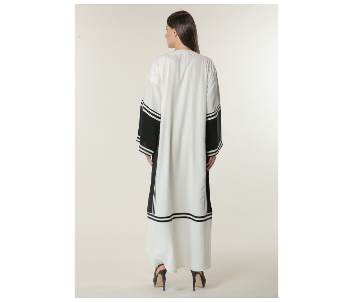 Moistreet Extra Small White Abaya with Black Stripes and Golden Handwork - Zoom Image 4