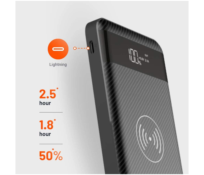 Porodo 10000mAh Slim Wireless PowerBank with Lightning Type-C and Micro USB Input - Black - Zoom Image 4