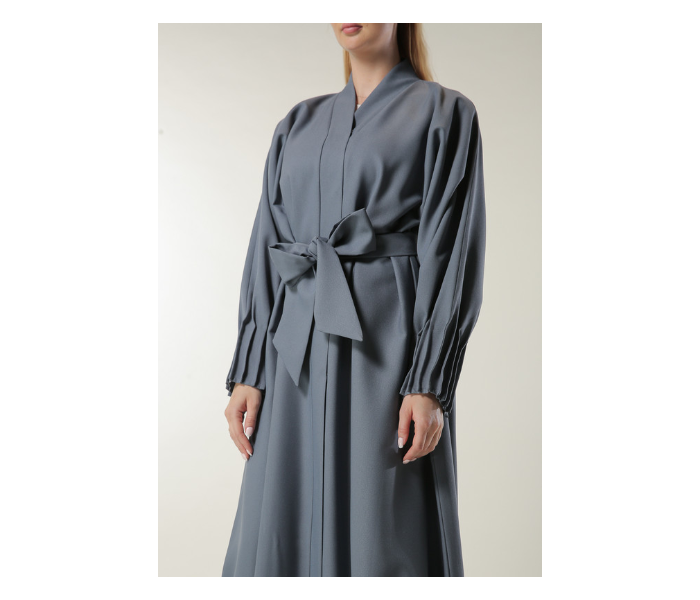 Moistreet Extra Small Grey Abaya with Pleated Hem and Sleeves - Zoom Image 4