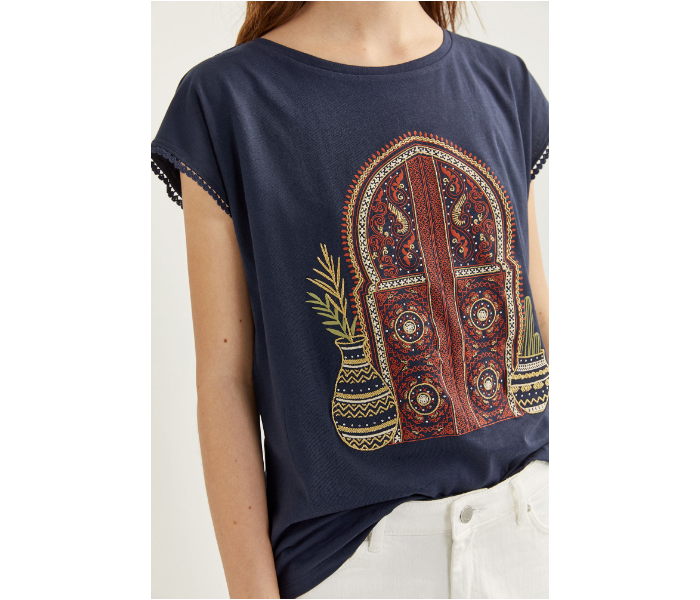 Springfield SS20 Short Sleeve T-Shirt With Design Medium For Women - Light Navy - Zoom Image 4