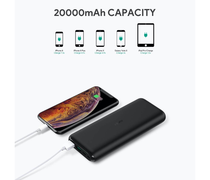 Aukey XN20B 20000mAh Power BanK With AiPower 1 x micro USB Cable - Black - Zoom Image 2