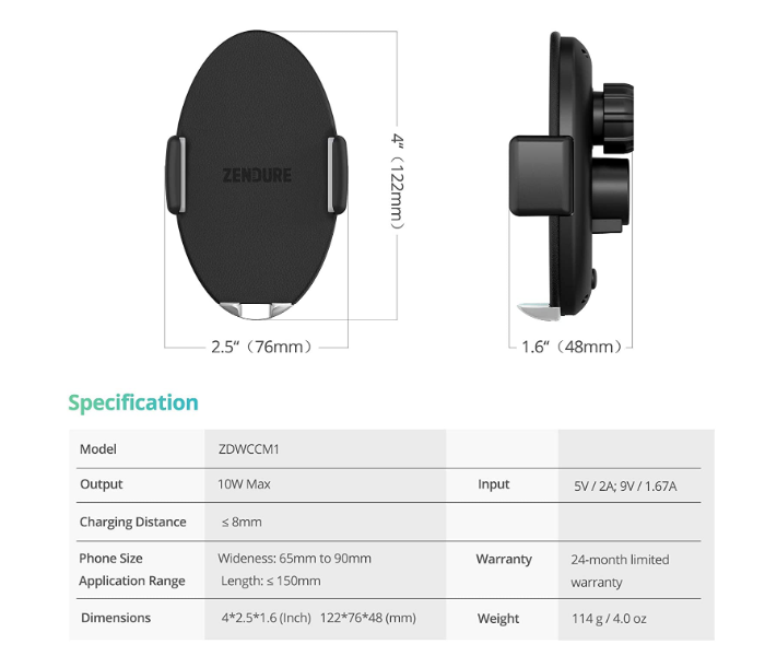 Zendure Q7 10W Wireless Charger Car Mount - Black - Zoom Image 9