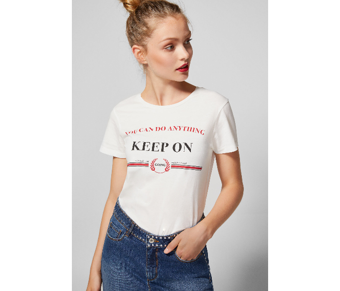 Springfield AW18 Short Sleeve Printed T-Shirt Small For Women - Cream - Zoom Image 2