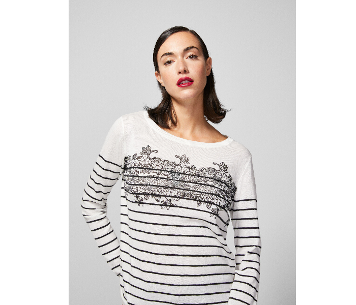 Springfield AW18 Long Sleeve Knitwear X-Large For Women - Black And White - Zoom Image 2