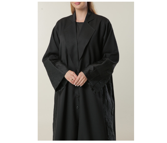 Moistreet Extra Small Black Abaya with Jaquard Panelll - Zoom Image 4