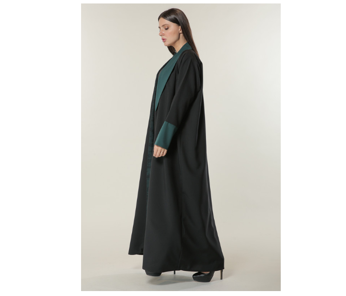 Moistreet Extra Large Black Abaya with Contrast Panels Overlaid with Net Lace - Zoom Image 2