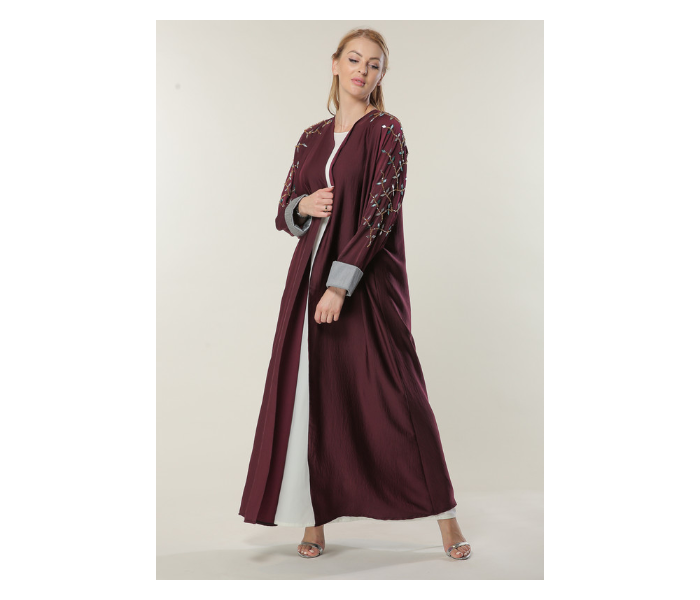 Moisteert Large Maroon Abaya with Handwork - Zoom Image 1