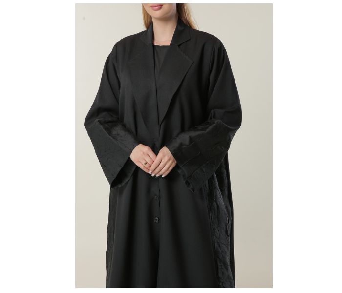 Moistreet Large Black Abaya with Jaquard Panelll - Zoom Image 4