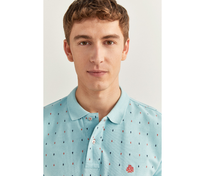 Springfield SS20 Basic Slim Fit Polo Dotted T-Shirt Small For Men - Turquoise - Zoom Image 4