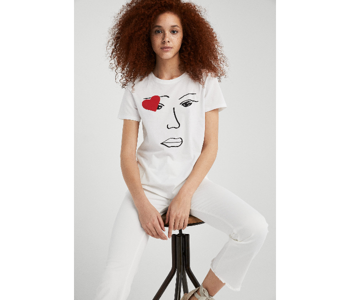 Springfield SS19 Short Sleeve Fancy T-Shirt X-Large For Women - White and Black - Zoom Image 1