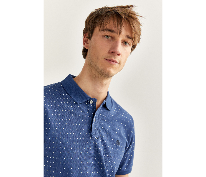 Springfield SS20 Basic Dotted Slim Fit Polo T-Shirt XX-Large For Men – Medium Blue - Zoom Image 1