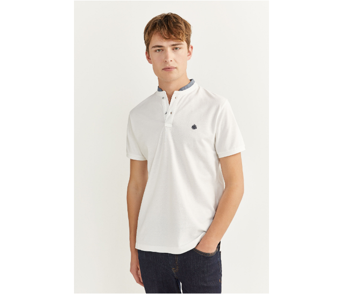 Springfield SS20 Basic Solid Slim Fit Polo T-Shirt With Double Mandarin Collar XX-Large For Men - White - Zoom Image 1