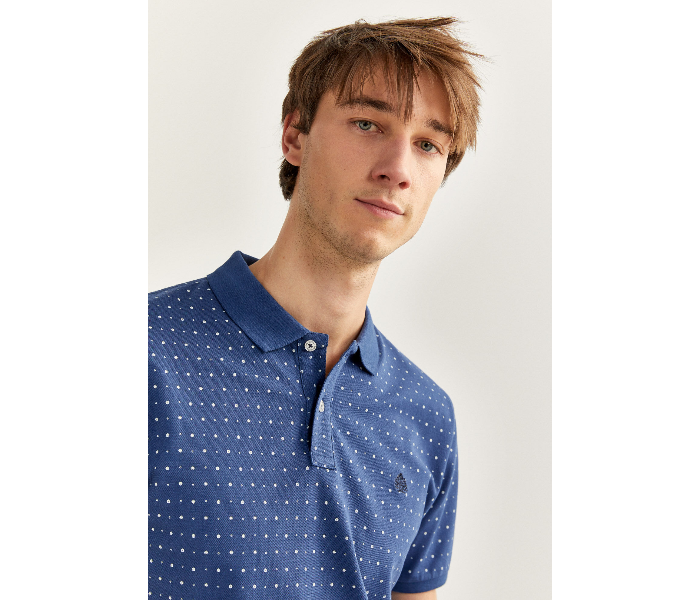 Springfield SS20 Basic Dotted Slim Fit Polo T-Shirt XXX-Large For Men – Medium Blue - Zoom Image 1