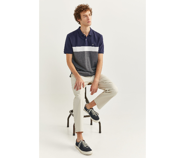 Springfield SS20 Basic Slim Fit Block Polo T-Shirt X-Large For Men - Navy and Grey - Zoom Image 1