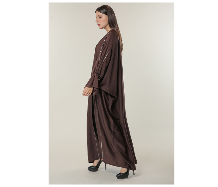 Moistreet Extra Large Brown Abaya with Contrast Threadwork - Zoom Image 2