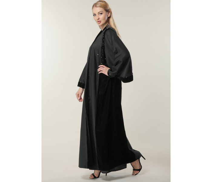 Moistreet LargeBlack Abaya with Abstract Handwork - Zoom Image 2