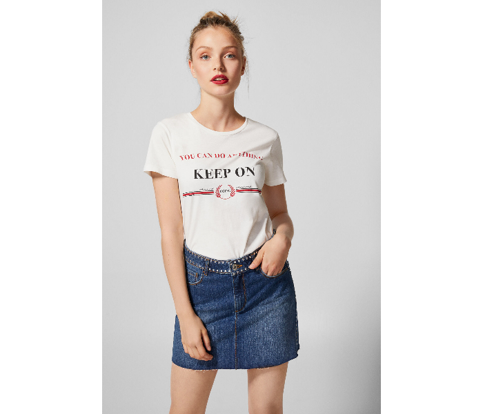 Springfield AW18 Short Sleeve Printed T-Shirt Small For Women - Cream - Zoom Image 1