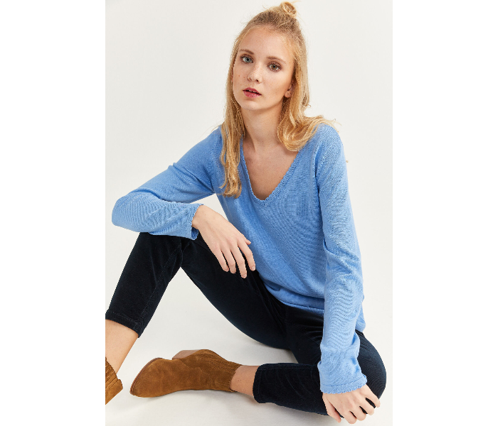 Springfield S20 Long Sleeve Knitwear Large For Women – Light Blue - Zoom Image 1