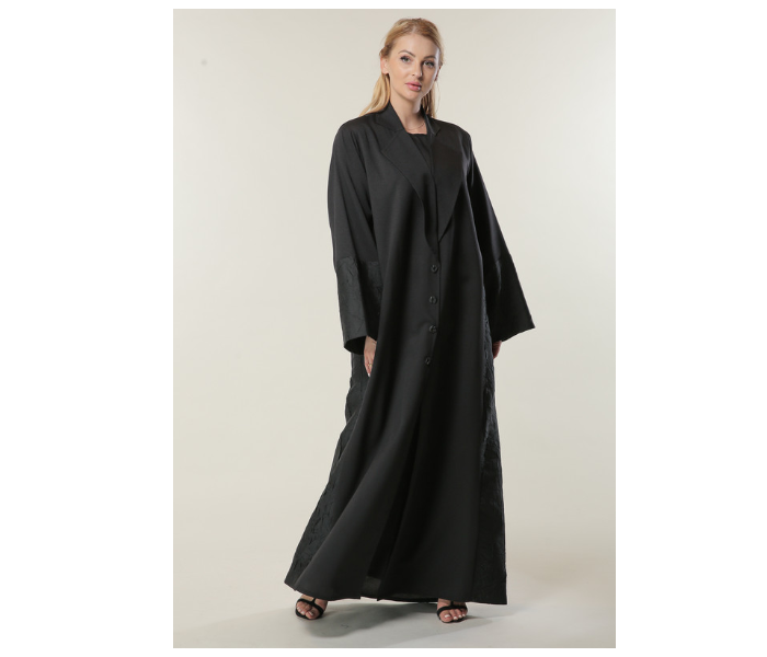 Moistreet Large Black Abaya with Jaquard Panelll - Zoom Image 1