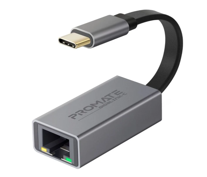 Promate High-Speed USB-C To RJ45 Ethernet Adapter - Black and Silver - Zoom Image 1