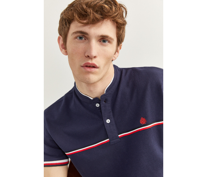 Springfield SS20 Basic Solid Slim Fit Polo T-Shirt With Double Mandarin Collar Small For Men – Navy Blue - Zoom Image 2