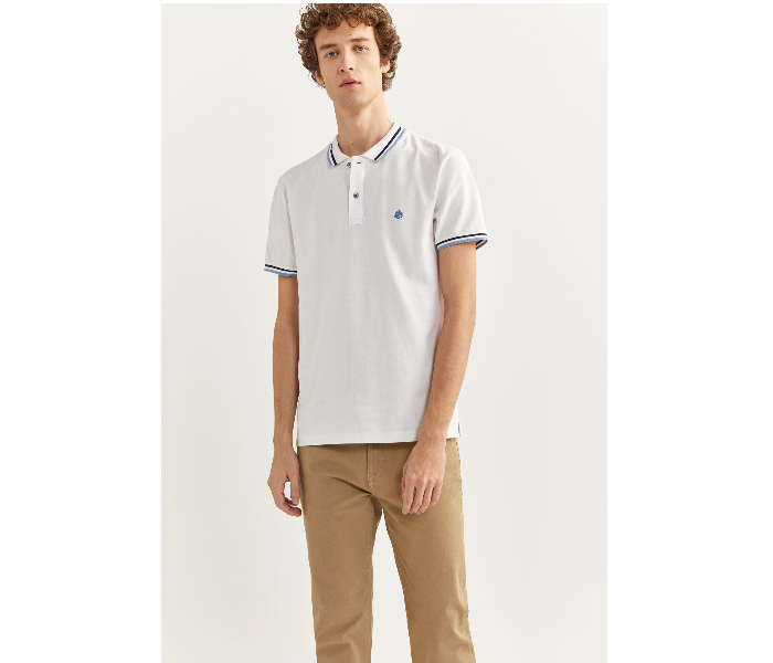 Springfield SS20 Basic Slim Fit Polo T-Shirt With Tipping  Medium For Men - White - Zoom Image 1