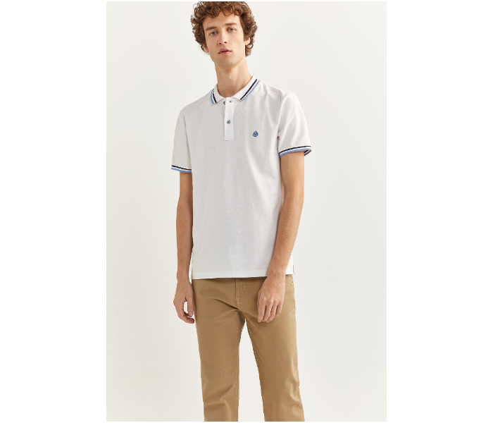 Springfield SS20 Basic Slim Fit Polo T-Shirt With Tipping  Large For Men - White - Zoom Image 1