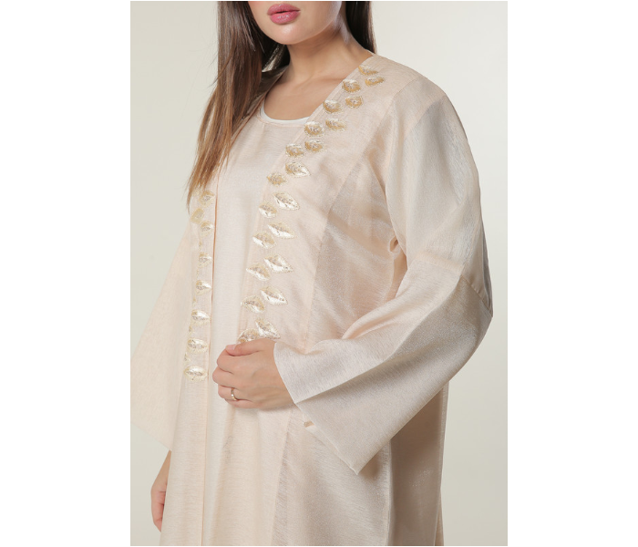 Moistreet Double XL Handwork Embellished Peach Organza Abaya with Inner -Cream - Zoom Image 4