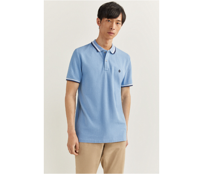 Springfield SS20 Basic Slim Fit Polo T-Shirt With Tipping Large For Men - Light Blue - Zoom Image 2