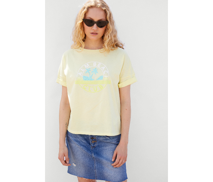 Springfield Short Sleeve Printed T-Shirt Large For Women - Yellow - Zoom Image 3