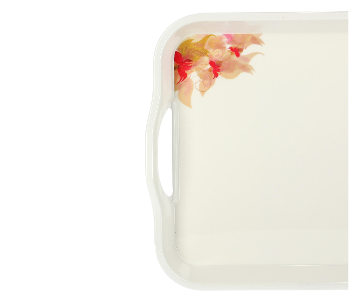 Royalford RF5062 15-inch Melamine Ware Handle Tray with Flower Carnival Pattern - White - Zoom Image 2