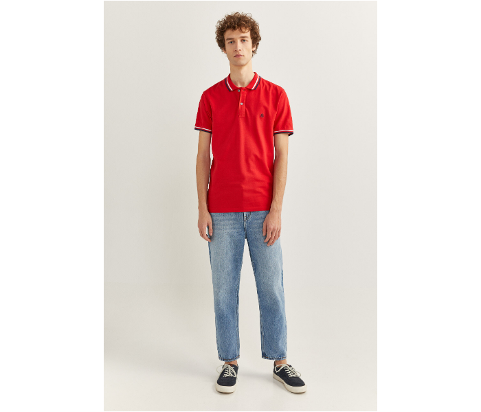 Springfield SS20 Basic Slim Fit Polo T-Shirt With Tipping XX-Large For Men - Red - Zoom Image 3